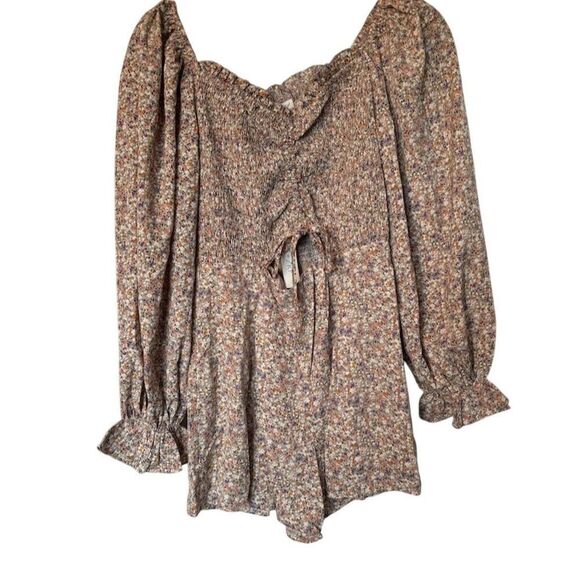 She + Sky Women's Standard Small Floral Long Sleeve Blouse Ruffle Casual Top - Picture 3 of 10